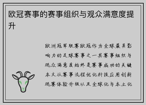 欧冠赛事的赛事组织与观众满意度提升